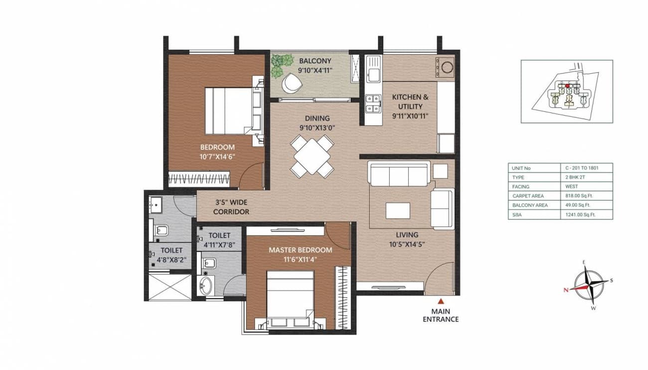 2 BHK floor plan